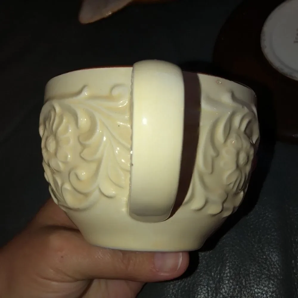 Live Laugh Love Cup & Saucer in Chocolate Brown and Ivory